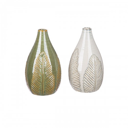 Βάζο Palmblatt Leaf Motif Κεραμικό Πράσινο Λευκό PU Pcs Assorted H 25 cm D 13 cm c492573