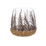 Φανάρι Καταιγίδας Conical Greenery Leaf Design Γυάλινο Πράσινο PU H 16 cm D 165 cm c492599