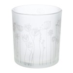 Φανάρι Καταιγίδας Cylindrical Flower Λουλουδάτο Design Γυάλινο Λευκό PU 18 H cm D 7 cm c492633