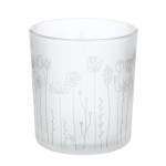 Φανάρι Καταιγίδας Cylindrical Flower Λουλουδάτο Design Γυάλινο Λευκό PU 18 H cm D 7 cm c492633