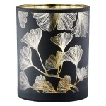 Φανάρι Καταιγίδας Cylindrical Ginkgo Ginkgo Motif Γυάλινο Μαύρο PU 18 H cm D 7 cm c492634