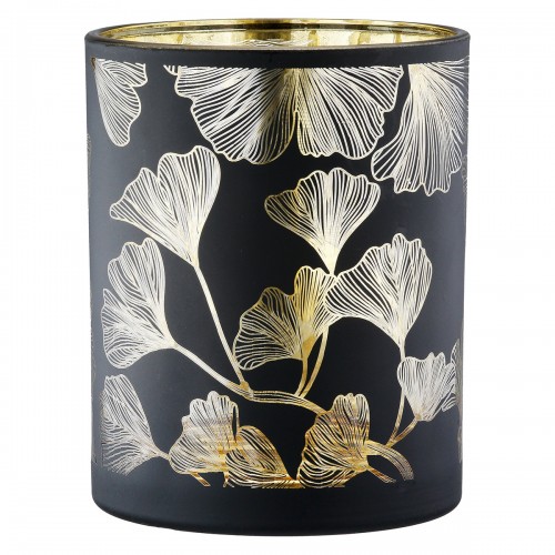 Φανάρι Καταιγίδας Cylindrical Ginkgo Ginkgo Motif Γυάλινο Μαύρο PU 18 H cm D 7 cm c492634