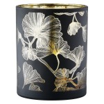 Φανάρι Καταιγίδας Cylindrical Ginkgo Ginkgo Motif Γυάλινο Μαύρο PU 18 H cm D 7 cm c492634