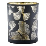 Φανάρι Καταιγίδας Cylindrical Ginkgo Ginkgo Motif Γυάλινο Μαύρο PU 18 H cm D 7 cm c492634
