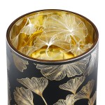 Φανάρι Καταιγίδας Cylindrical Ginkgo Ginkgo Motif Γυάλινο Μαύρο PU 18 H cm D 7 cm c492634
