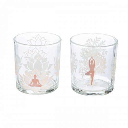 Φανάρι Καταιγίδας Cylindrical Namaste Δέντρο Motif Lotus Motif Yoga Motif Γυάλινο Brown Clear PU 18 Pcs Assorted H c c492636