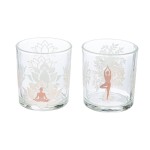 Φανάρι Καταιγίδας Cylindrical Namaste Δέντρο Motif Lotus Motif Yoga Motif Γυάλινο Brown Clear PU 18 Pcs Assorted H c c492636