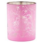 Φανάρι Καταιγίδας Cylindrical Tropic Leaf Motif Γυάλινο Πράσινο Pink PU 18 Pcs Assorted H cm D 7 cm c492666