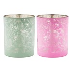 Φανάρι Καταιγίδας Cylindrical Tropic Leaf Motif Γυάλινο Πράσινο Pink PU Pcs Assorted H 125 cm D 10 cm c492667