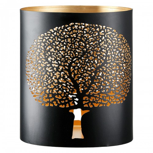Φανάρι Καταιγίδας Cylindrical Solitary Tree Δέντρο Motif Μέταλλο Μαύρο Χρυσό PU 4 17x12X20cm c492672