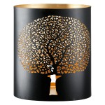 Φανάρι Καταιγίδας Cylindrical Solitary Tree Δέντρο Motif Μέταλλο Μαύρο Χρυσό PU 4 17x12X20cm c492672
