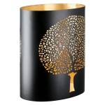 Φανάρι Καταιγίδας Cylindrical Solitary Tree Δέντρο Motif Μέταλλο Μαύρο Χρυσό PU 4 17x12X20cm c492672