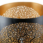 Φανάρι Καταιγίδας Cylindrical Solitary Tree Δέντρο Motif Μέταλλο Μαύρο Χρυσό PU 4 17x12X20cm c492672