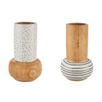 Βάζο Black White Dotted Striped Ξύλο Ecru Λευκό PU Pcs Assorted H 19 cmd 12 cm c492680
