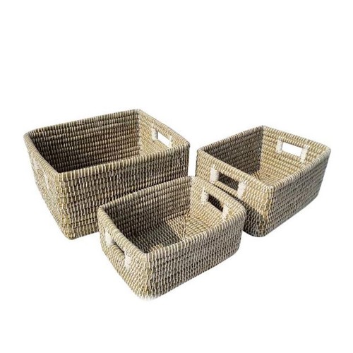 NILE ΚΑΛΑΘΙ SET 3ΤΜΧ 45x35x30 KANSGRASS ΦΥΣΙΚΟ ΛΕΥΚΟ PVC c493295