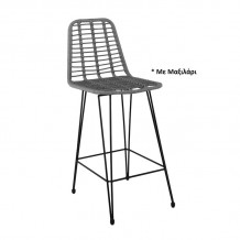 SALSA Σκαμπό BAR-Pro με Πλάτη Μέταλλο Βαφή Μαύρο - Wicker Γκρι με Μαξιλάρι Μαύρο c493358