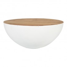 Τραπέζι σαλονιού Coffelty Inart λευκό μέταλλο-μασίφ ξύλο ακακίας Φ90x40εκ c494048