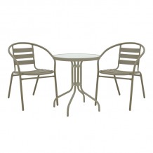 Τραπεζαρία Watson-Tade pakoworld σετ 3τεμ μέταλλο σαμπανιζέ-γυαλί Φ60x70εκ c494285