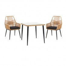 Τραπεζαρία Naoki-Tanish σετ 3 τεμ pakoworld μέταλλο μαύρο-pe φυσικό-γυαλί 80x80x78εκ c494290