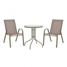 Τραπεζαρία Calan-Watson pakoworld σετ 3τεμ μέταλλο σαμπανιζέ-γυαλί Φ60x70εκ c494462