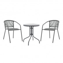 Tραπεζαρία Watson-Lindaria pakoworld σετ 3τεμ μέταλλο ανθρακί-γυαλί Φ60x70εκ c494465