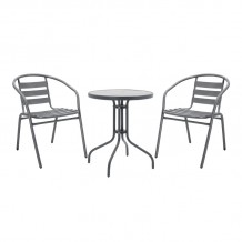 Tραπεζαρία Watson-Tade pakoworld σετ 3τεμ μέταλλο ανθρακί-γυαλί Φ60x70εκ c494466