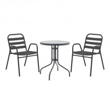 Tραπεζαρία Watson-Sussie pakoworld σετ 3τεμ μέταλλο ανθρακί-γυαλί Φ60x70εκ c494467