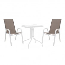 Τραπεζαρία Watson-Calan pakoworld μέταλλο λευκό- γυαλί 70x70x70εκ c494469