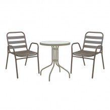 Τραπεζαρία Watson-Sussie pakoworld σετ 3τεμ μέταλλο σαμπανιζέ-γυαλί Φ60x70εκ c494471