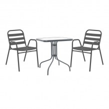 Τραπεζαρία Watson-Sussie pakoworld μέταλλο ανθρακί-γυαλί 70x70x70εκ c494660