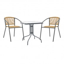 Τραπεζαρία Watson-Lindaria pakoworld μέταλλο ανθρακί-γυαλί και pe rattan σε φυσική απόχρωση 70x70x70εκ c494661