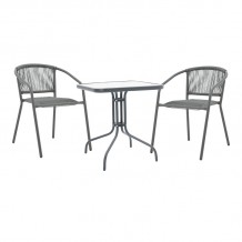 Τραπεζαρία Watson-Lindaria pakoworld μέταλλο ανθρακί-γυαλί 70x70x70εκ c494664