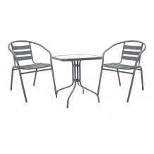 Τραπεζαρία Watson-Tade pakoworld μέταλλο ανθρακί-γυαλί 70x70x70εκ c494665