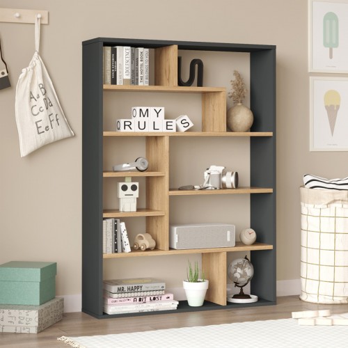 Βιβλιοθήκη Decora pakoworld σε φυσική-ανθρακί απόχρωση 90x22x123 6εκ c495183