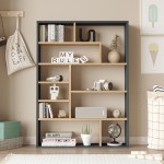 Βιβλιοθήκη Decora pakoworld σε φυσική-ανθρακί απόχρωση 90x22x123 6εκ c495183