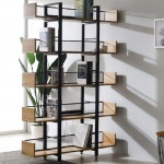 Βιβλιοθήκη Musha pakoworld μέταλλο μαύρο με oak απόχρωση 120x22x185εκ c495829