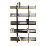 Βιβλιοθήκη Musha pakoworld μέταλλο μαύρο με oak απόχρωση 120x22x185εκ c495829