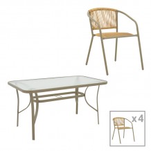 Τραπεζαρία Lindaria-Ensure pakoworld 5τεμ μέταλλο-γυαλί σε σαμπανιζέ απόχρωση 140x80x70εκ c496025