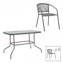 Τραπεζαρία Valor-Lindaria pakoworld σετ 5τεμ μέταλλο ανθρακί-γυαλί-pe rattan 110x60x70εκ c496039