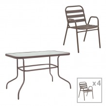 Τραπεζαρία Valor-Sussie pakoworld 5τεμ μέταλλο καφέ-γυαλί 110x60x70εκ c496041