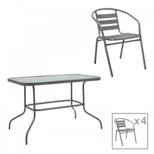 Τραπεζαρία Valor-Tade pakoworld σετ 5τεμ μέταλλο ανθρακί-γυαλί 110x60x70εκ c496046