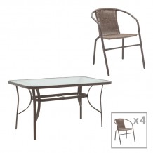 Τραπεζαρία Ensure-Obbi pakoworld 5τεμ μέταλλο σε καφέ απόχρωση 140x80x70εκ c496098