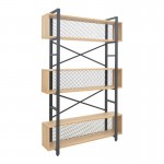 Βιβλιοθήκη Fifer pakoworld σε oak-μαύρη απόχρωση 120x28x185εκ c496170