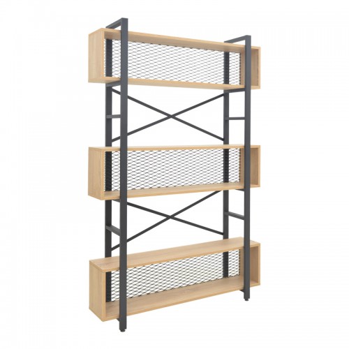 Βιβλιοθήκη Fifer pakoworld σε oak-μαύρη απόχρωση 120x28x185εκ c496170