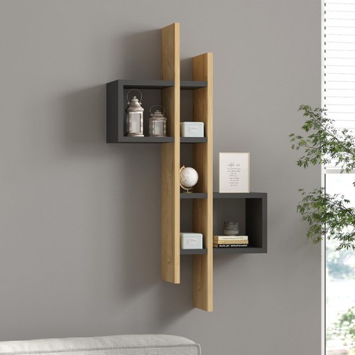 Ραφιέρα τοίχου Garel pakoworld σε oak-ανθρακί απόχρωση 53 8x19 6x108εκ c496250