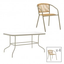 Τραπεζαρία Valor-Lindaria pakoworld σετ 5τεμ μέταλλο σε σαμπανιζέ και pe rattan σε φυσική απόχρωση 110x60x70εκ c496255