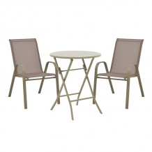 Τραπεζαρία Albero-Calan pakoworld 3τεμ μέταλλο σε σαμπανιζέ απόχρωση Φ60x70εκ c496535