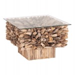 ΤΡΑΠΕΖΙ ΣΑΛΟΝΙΟΥ ΤΕΤΡΑΓΩΝΟ SPARROW HM9961 DRIFTWOOD--ΓΥΑΛΙ 75x75x51Υεκ c496622