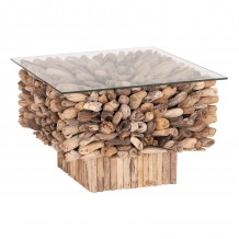 ΤΡΑΠΕΖΙ ΣΑΛΟΝΙΟΥ ΤΕΤΡΑΓΩΝΟ SPARROW HM9961 DRIFTWOOD--ΓΥΑΛΙ 75x75x51Υεκ c496622