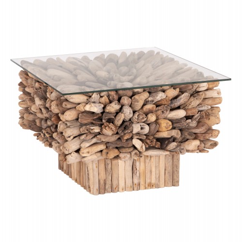 ΤΡΑΠΕΖΙ ΣΑΛΟΝΙΟΥ ΤΕΤΡΑΓΩΝΟ SPARROW HM9961 DRIFTWOOD--ΓΥΑΛΙ 75x75x51Υεκ c496622